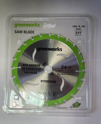 Диск пильный  по дереву для циркулярной пилы Greenworks, Арт. 2943407, 184x20 мм, 24T P/N: 2943407 P/N: 2943407