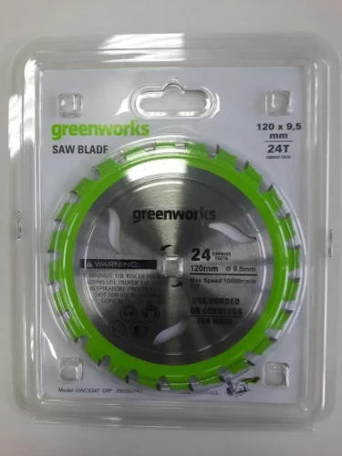 Диск пильный по дереву для циркулярной мини пилы Greenworks, Арт. 2952507, 120х9,5 мм, 24T P/N: 2952507 P/N: 2952507